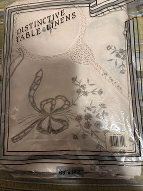 Distinctive Table Linens Embroidered Tablecloth in Ivory and Gray